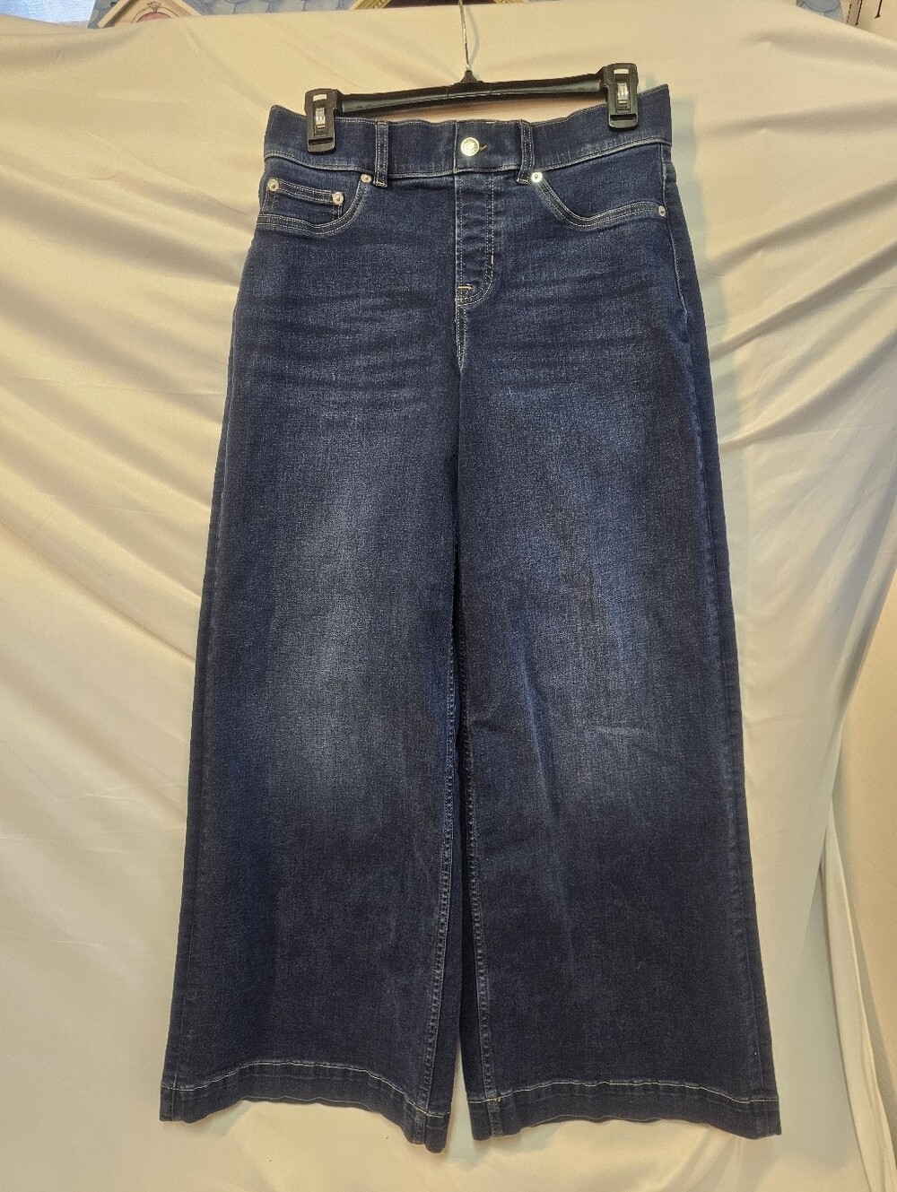 Spanx Wide Leg Indigo Denim Pull On Jeans Women's Medium